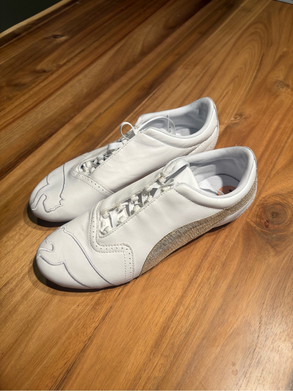 Puma White Leather Low-Profile Sneakers with Metallic Accent